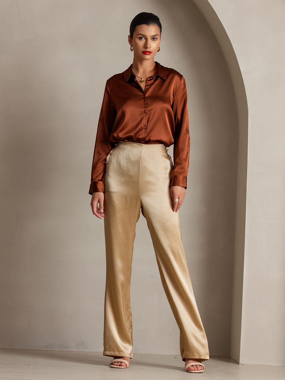[Champagne] SilkSilky-CA 19Momme Silk Womens Pants 007