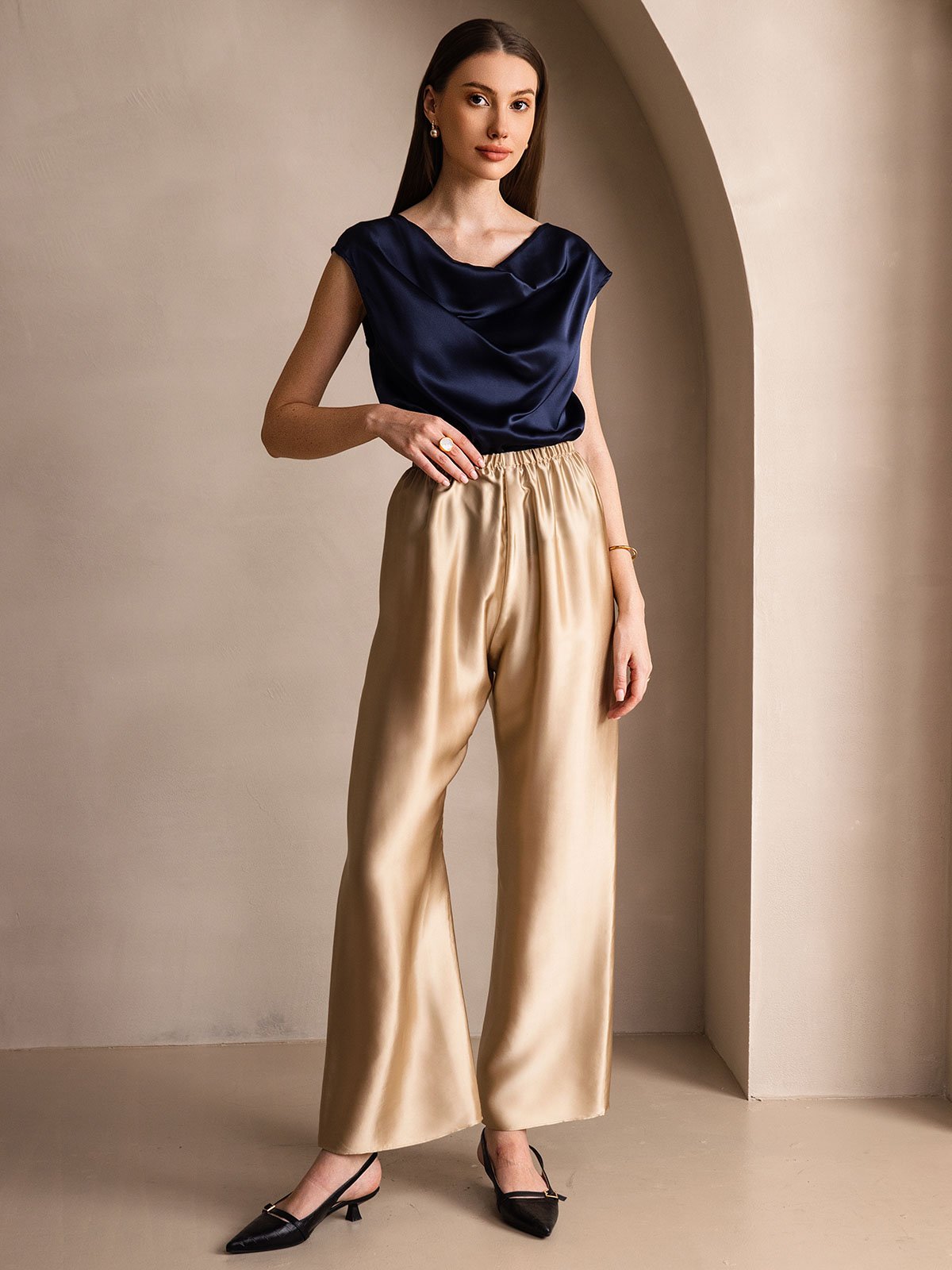 [Champagne] SilkSilky-CA 19Momme Silk Womens Pants 007