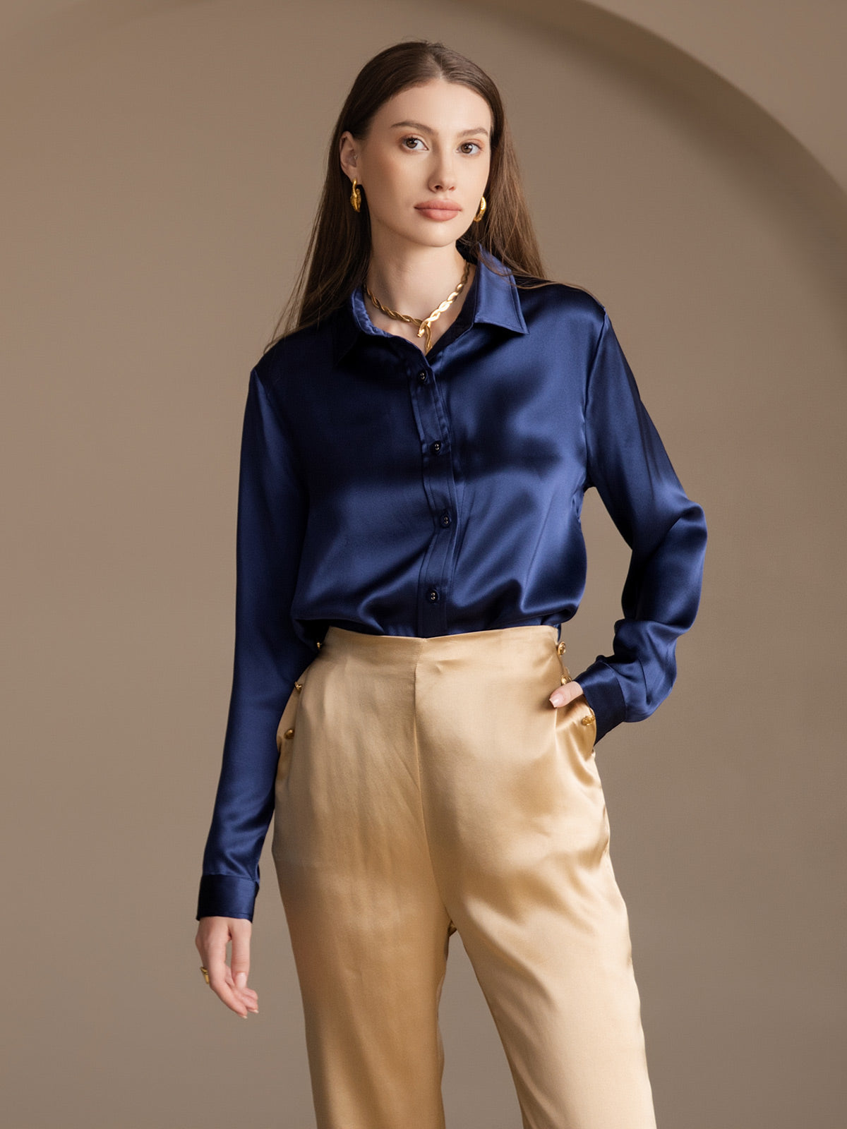[Champagne] SilkSilky-CA 19Momme Silk Womens Pants 009