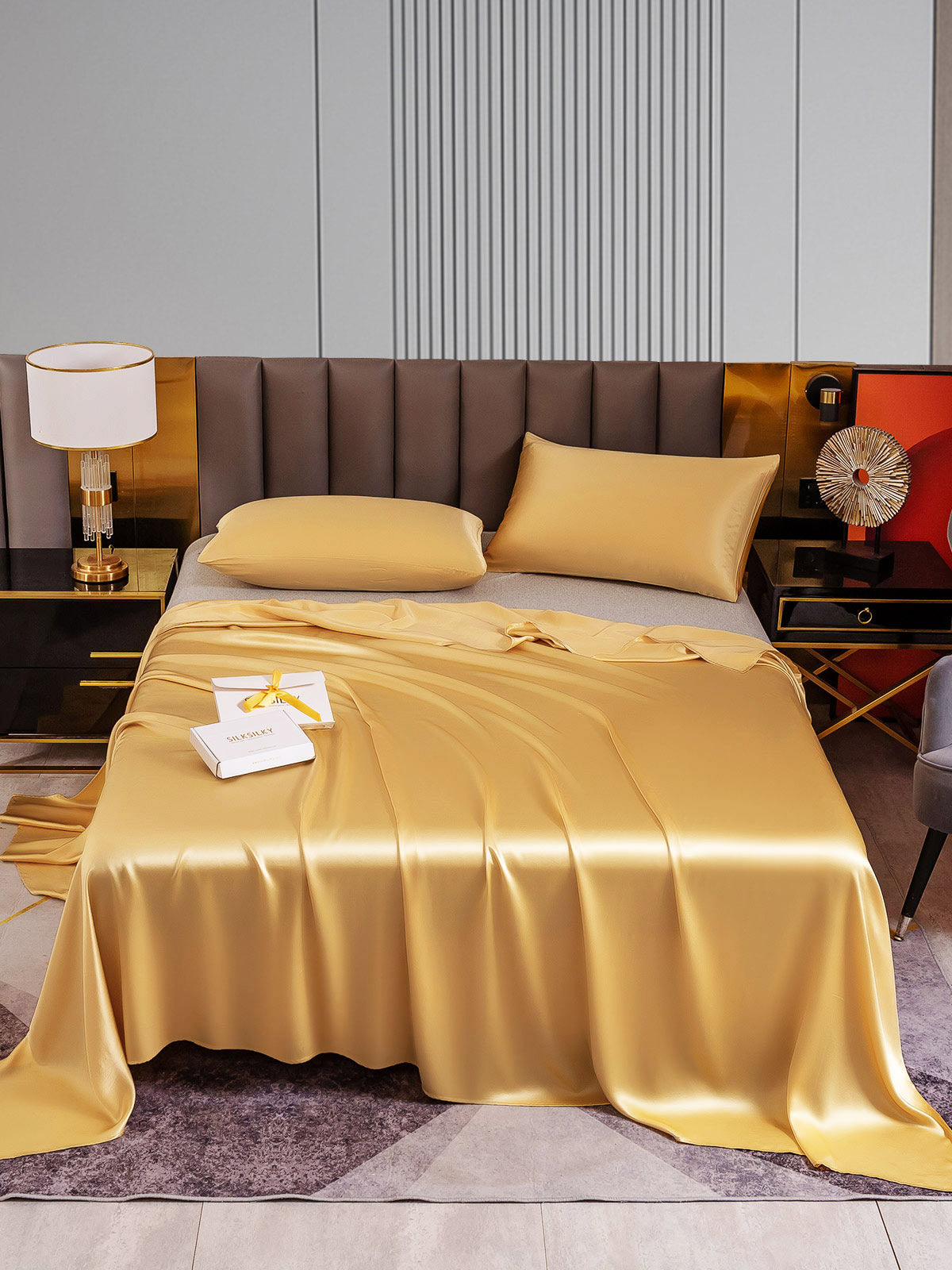 [Champagne] SilkSilky-CA 22Momme Pure Silk Bedding Set 001