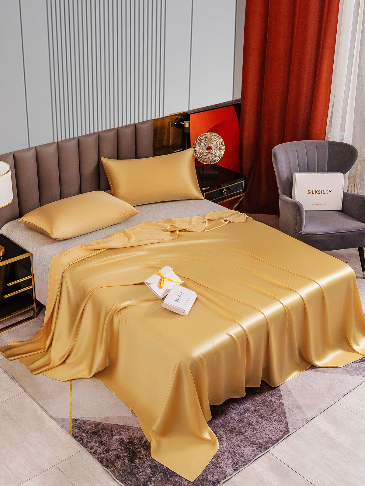 [Champagne] SilkSilky-CA 22Momme Pure Silk Bedding Set 002
