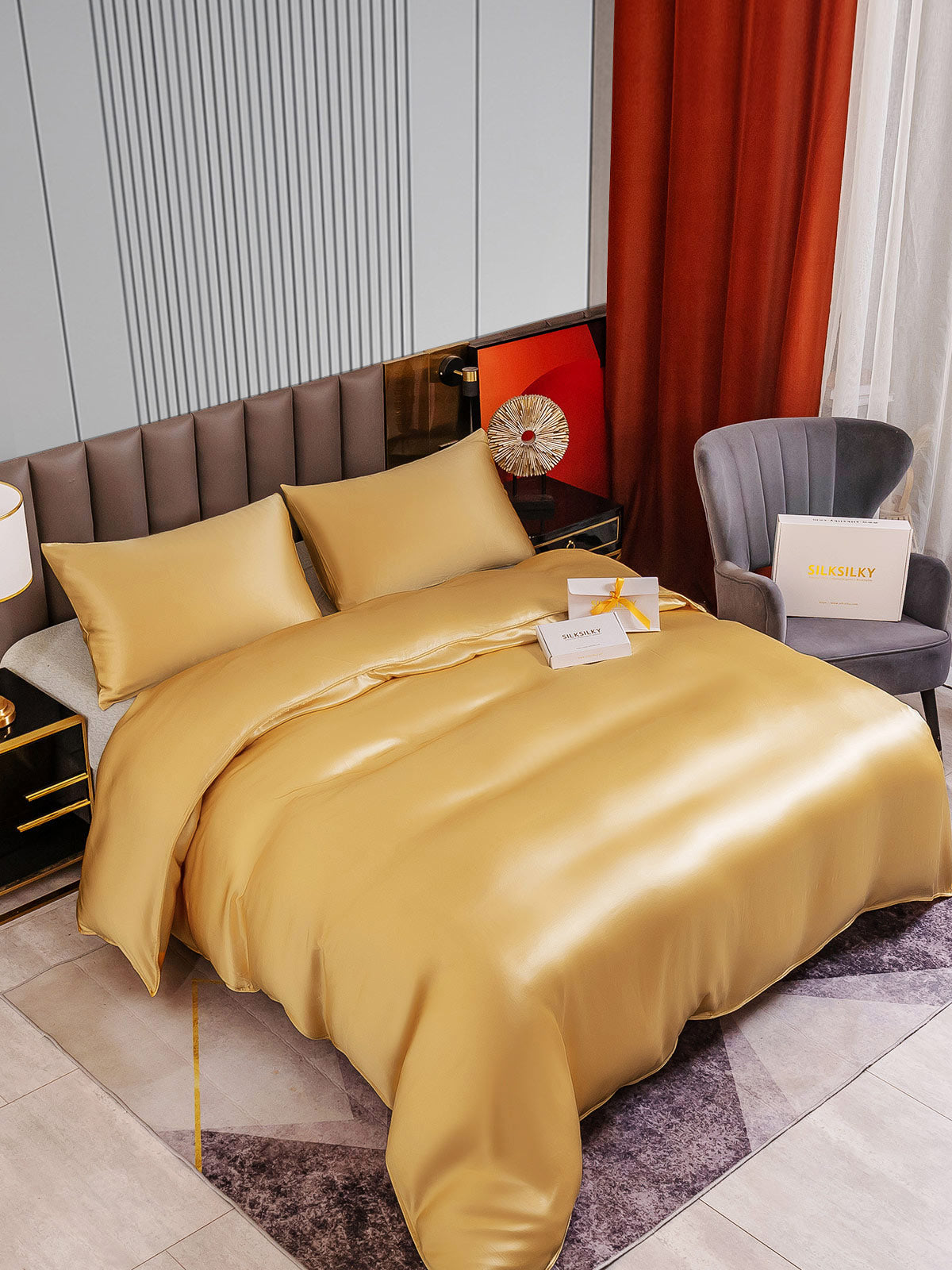 [Champagne] SilkSilky-CA 22Momme Pure Silk Bedding Set 002