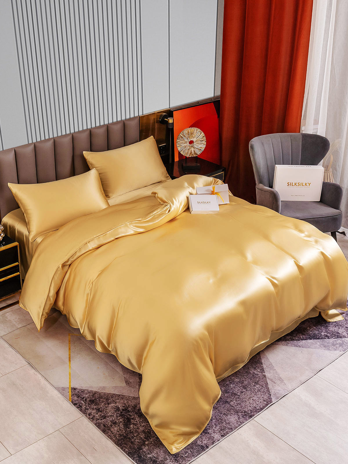 [Champagne] SilkSilky-CA 22Momme Pure Silk Bedding Set 003