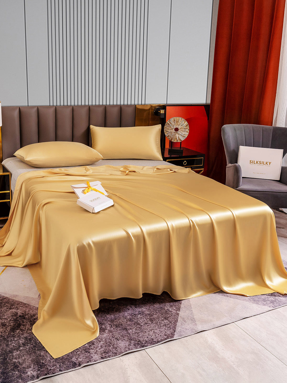 [Champagne] SilkSilky-CA 22Momme Pure Silk Bedding Set 004