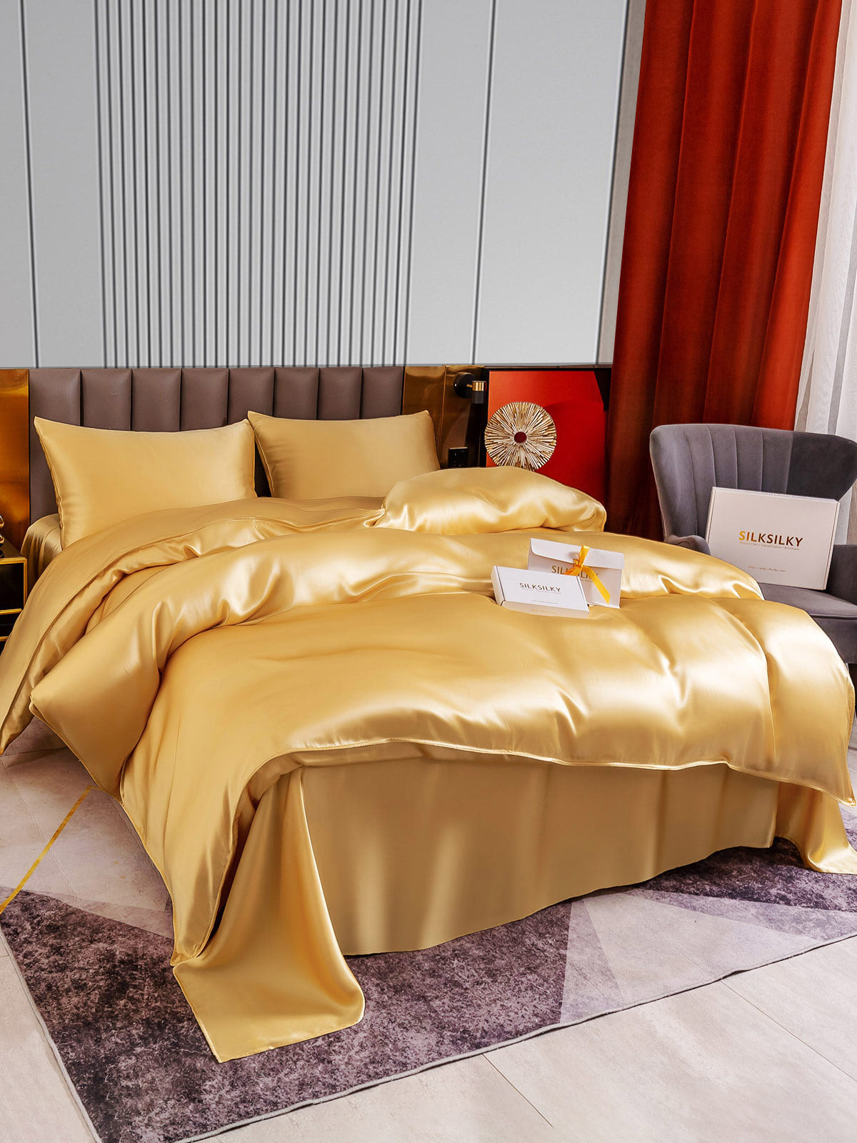 [Champagne] SilkSilky-CA 22Momme Pure Silk Bedding Set 004