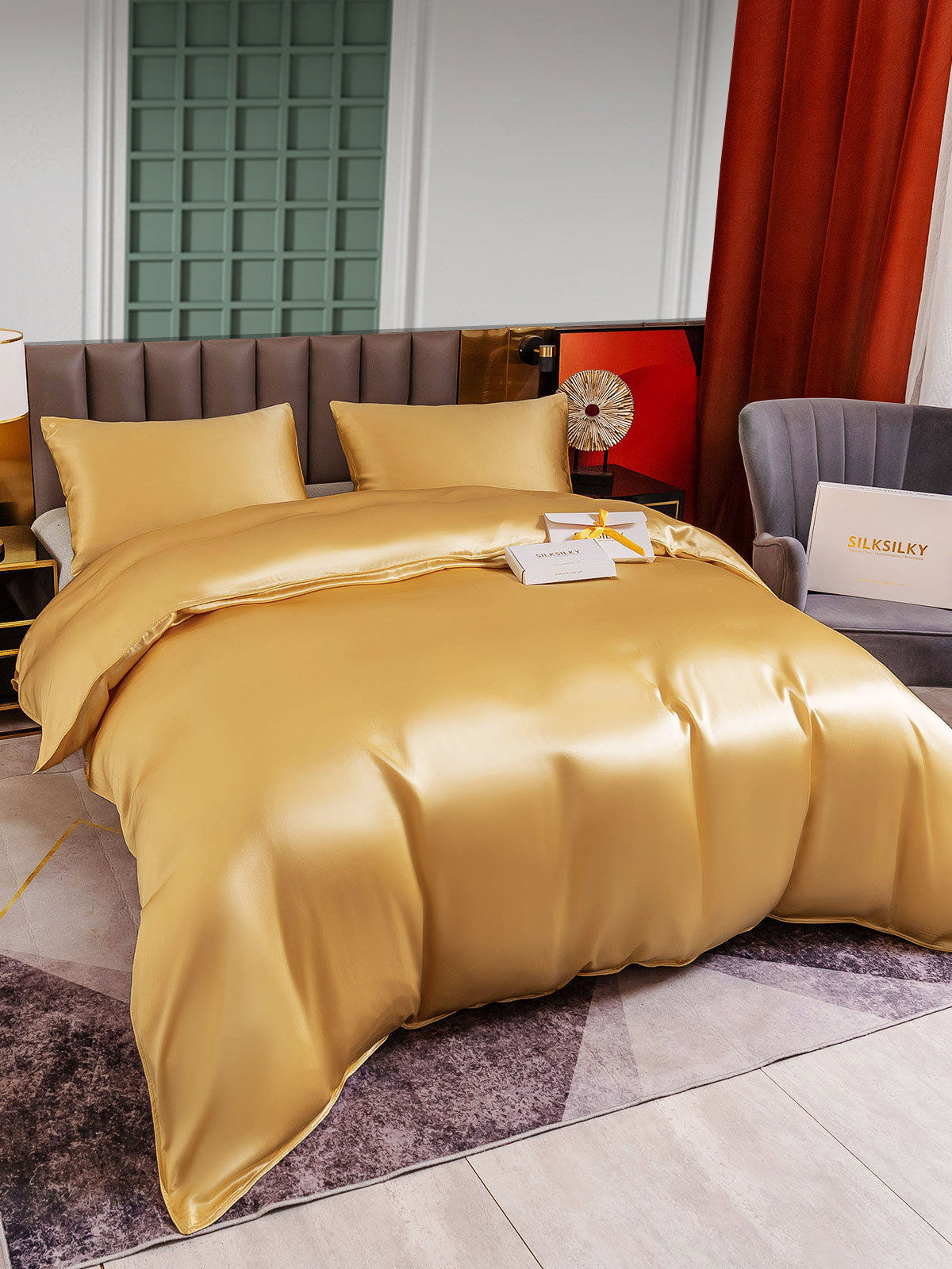 [Champagne] SilkSilky-CA 25Momme Pure Silk Bedding Set 001