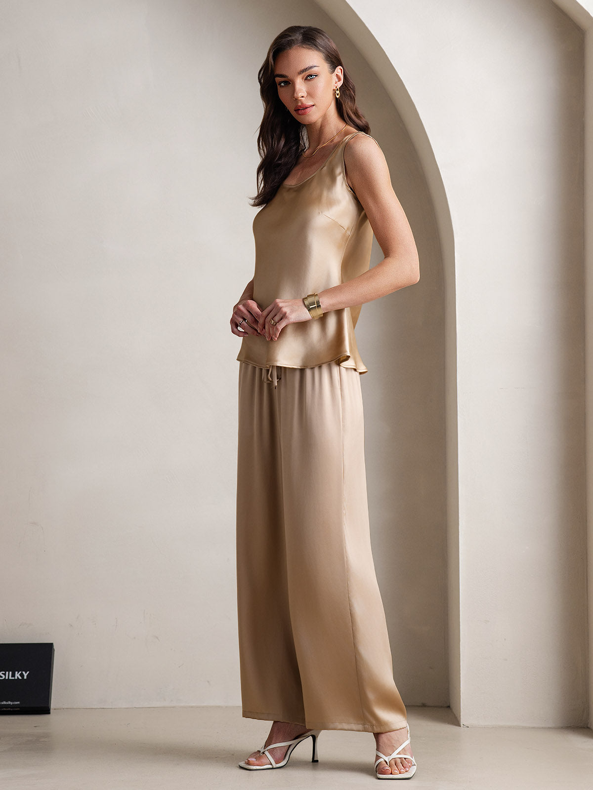 [Champagne] SilkSilky-CA Pure Silk Boat Neck Camisole Set 005