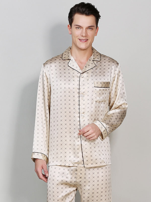 [Champagne] SilkSilky-CA Pure Silk Long Sleeve Lapel Men's Pajamas 002