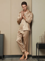 [Champagne] SilkSilky-CA Pure Silk Long Sleeve Lapel Men's Pajamas 003