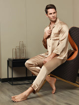 [Champagne] SilkSilky-CA Pure Silk Long Sleeve Lapel Men's Pajamas 007