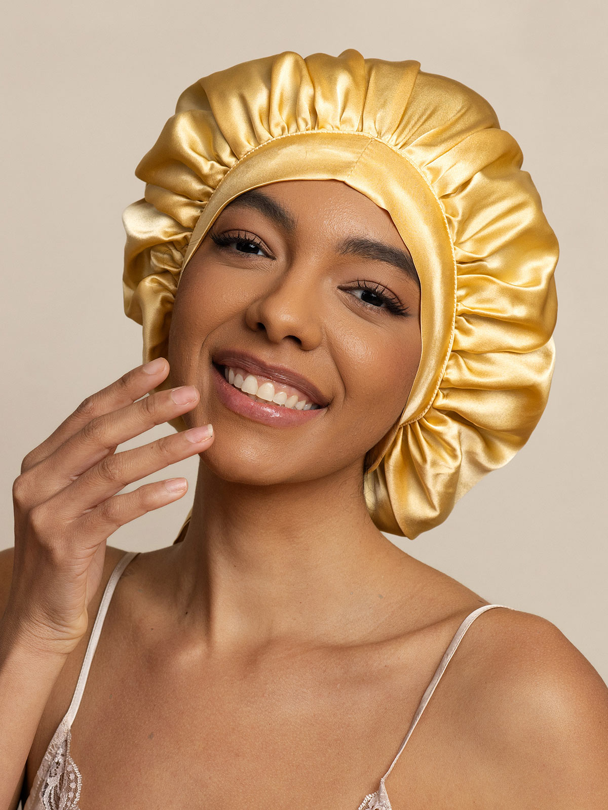 [Champagne] SilkSilky-CA Pure Silk Sleep Cap 001