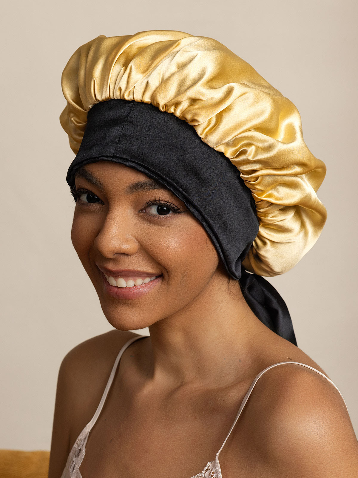 [Champagne] SilkSilky-CA Pure Silk Sleep Cap 001