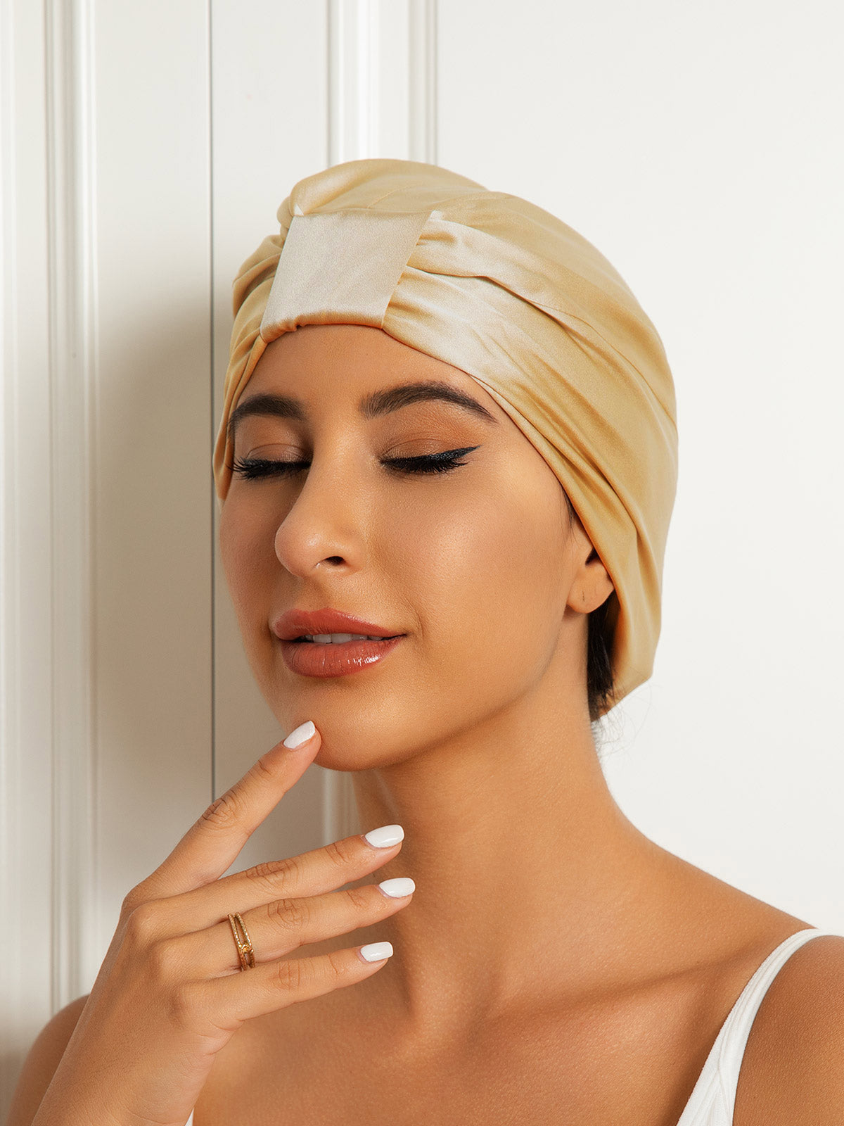 [Champagne] SilkSilky-CA Pure Silk Sleep Cap 002