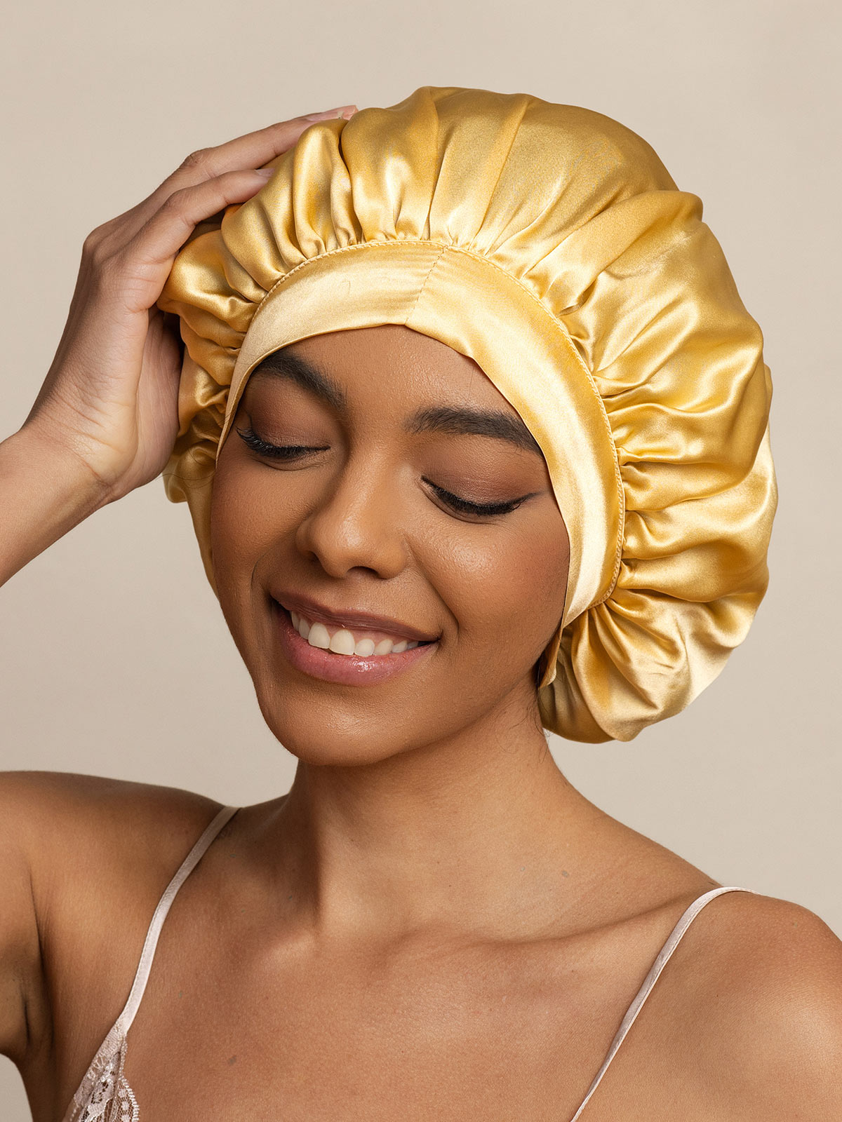 [Champagne] SilkSilky-CA Pure Silk Sleep Cap 002
