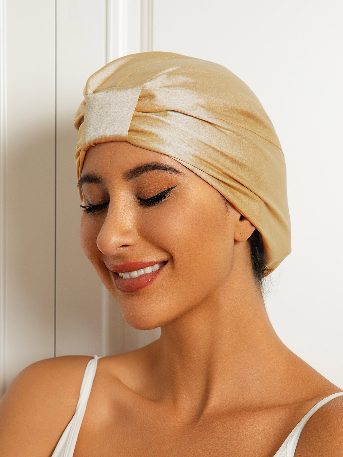 [Champagne] SilkSilky-CA Pure Silk Sleep Cap 003