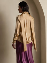 [Champagne] SilkSilky-CA Long Sleeve High Neck Blouse 002