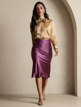 [Champagne] SilkSilky-CA Long Sleeve High Neck Blouse 006
