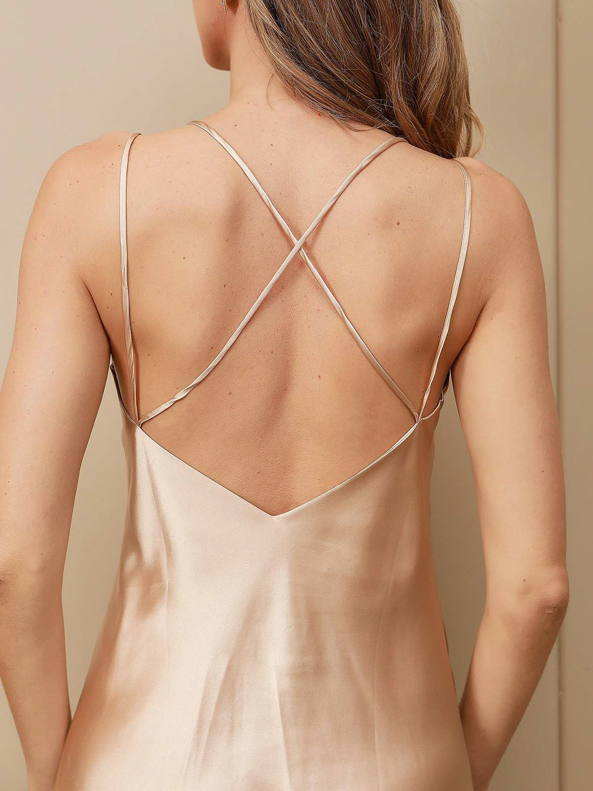 [Champagne] SilkSilky-CA Pure Silk 3/4 Sleeve V Neck Nightgown&Robe Set 008