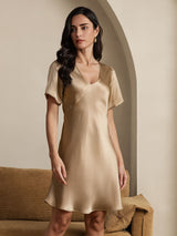 [Champagne] SilkSilky-CA Short Sleeve V Neck Nightgown 005