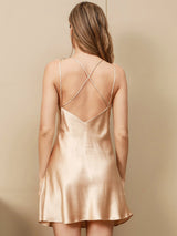 [Champagne] SilkSilky-CA Spaghetti Strap V Neck Dress 002