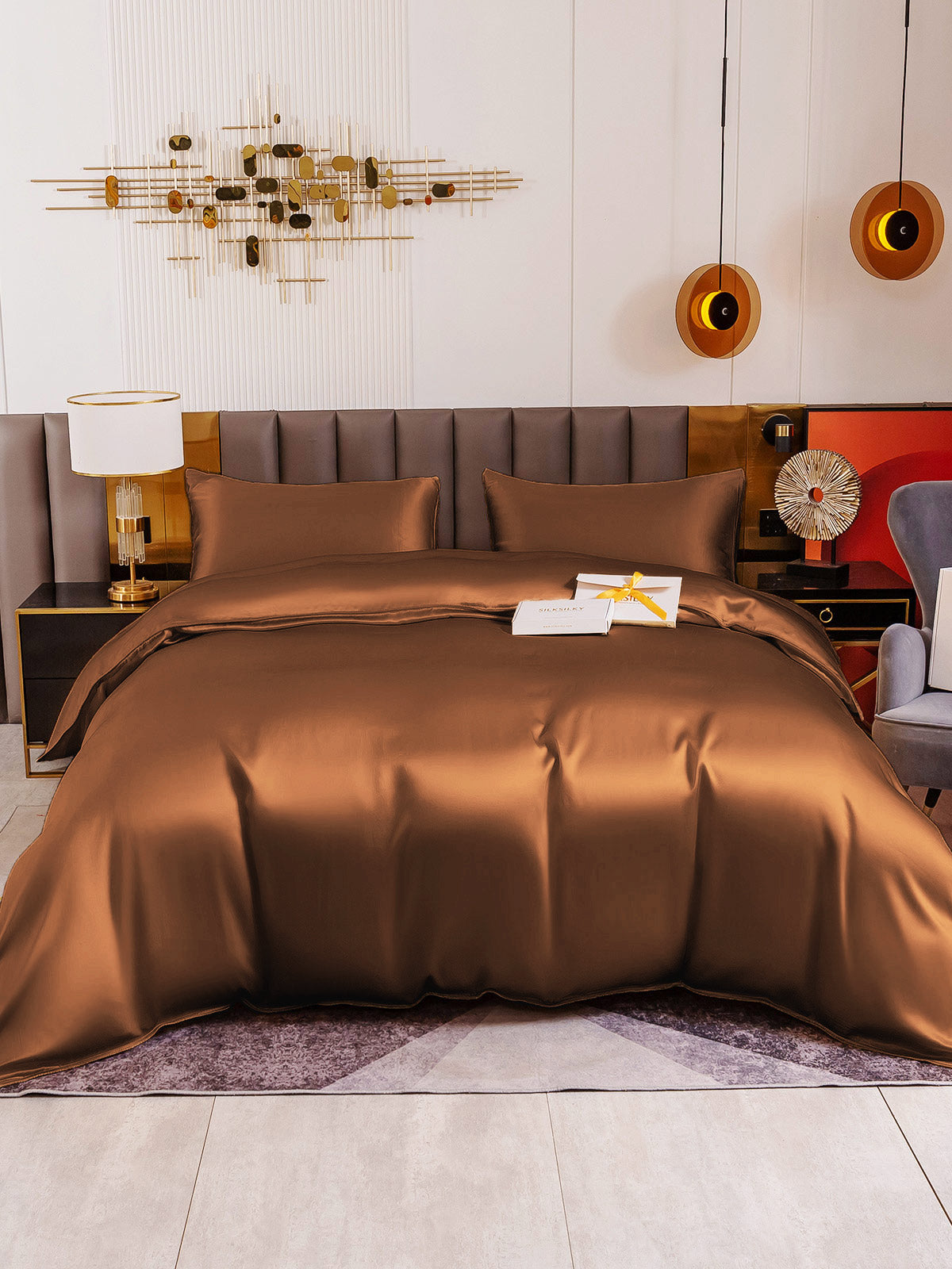 [Coffee] SilkSilky-CA 19Momme Pure Silk Bedding Set 002
