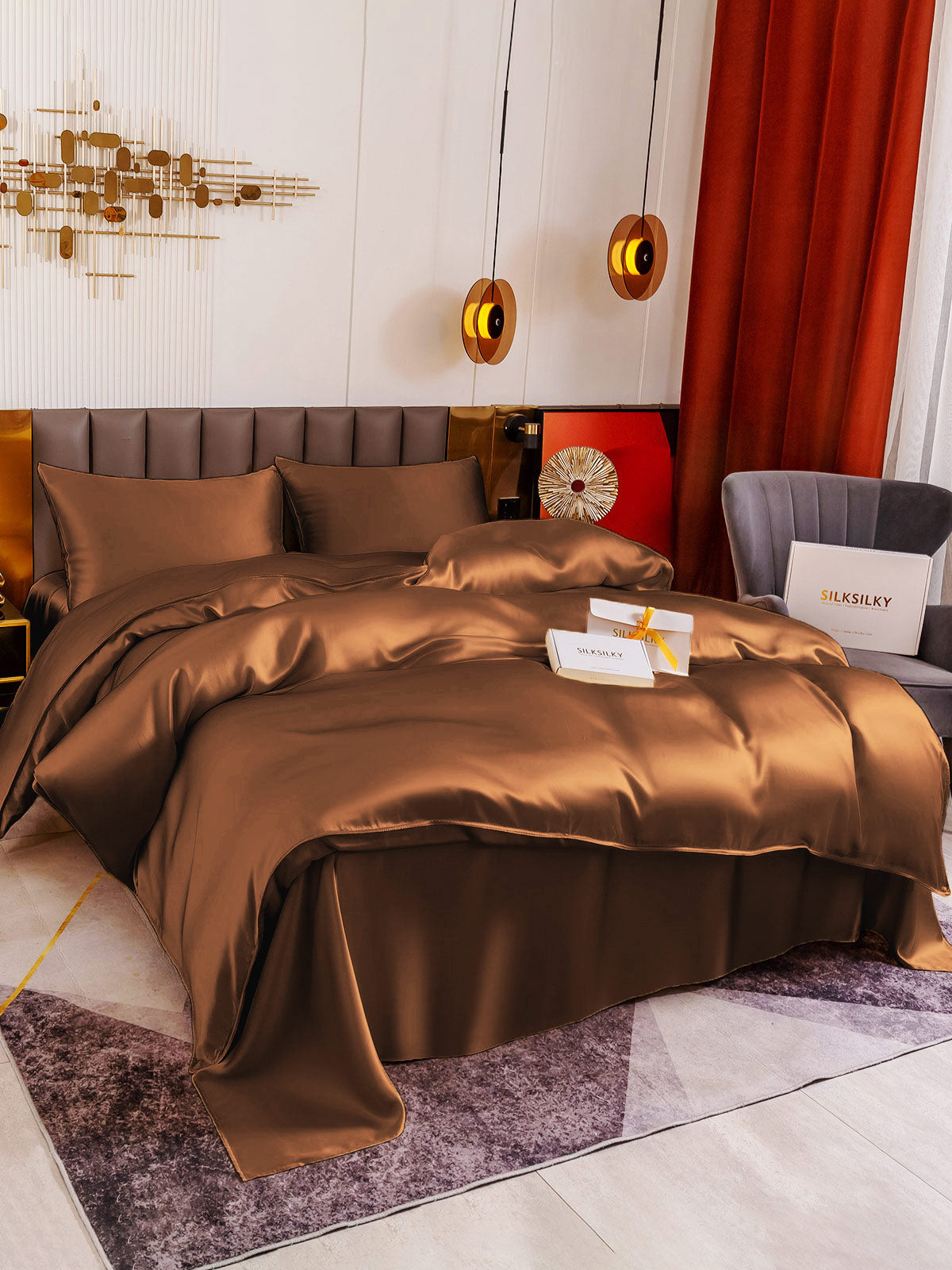 [Coffee] SilkSilky-CA 19Momme Pure Silk Bedding Set 003