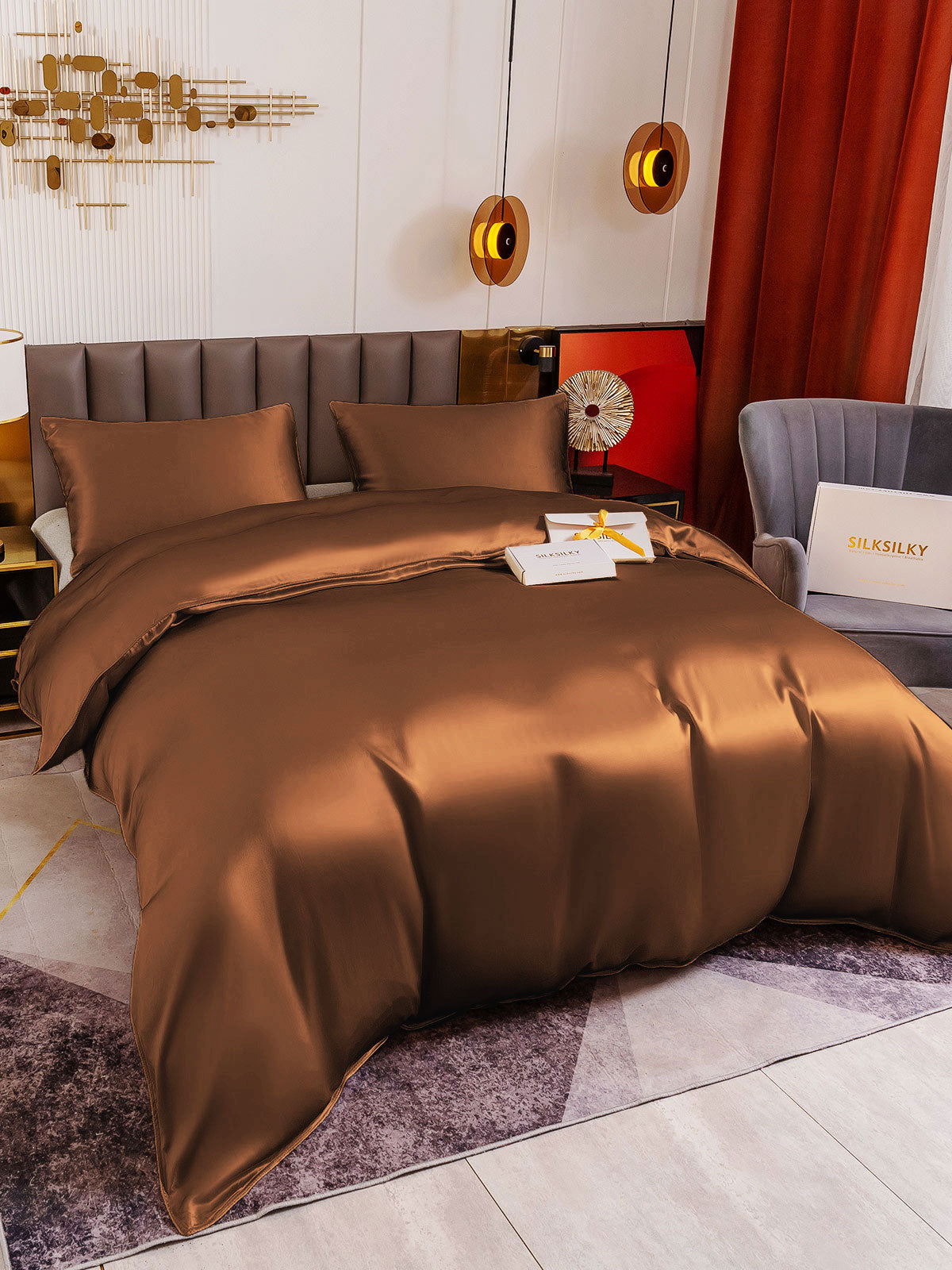 [Coffee] SilkSilky-CA 19Momme Pure Silk Bedding Set 003