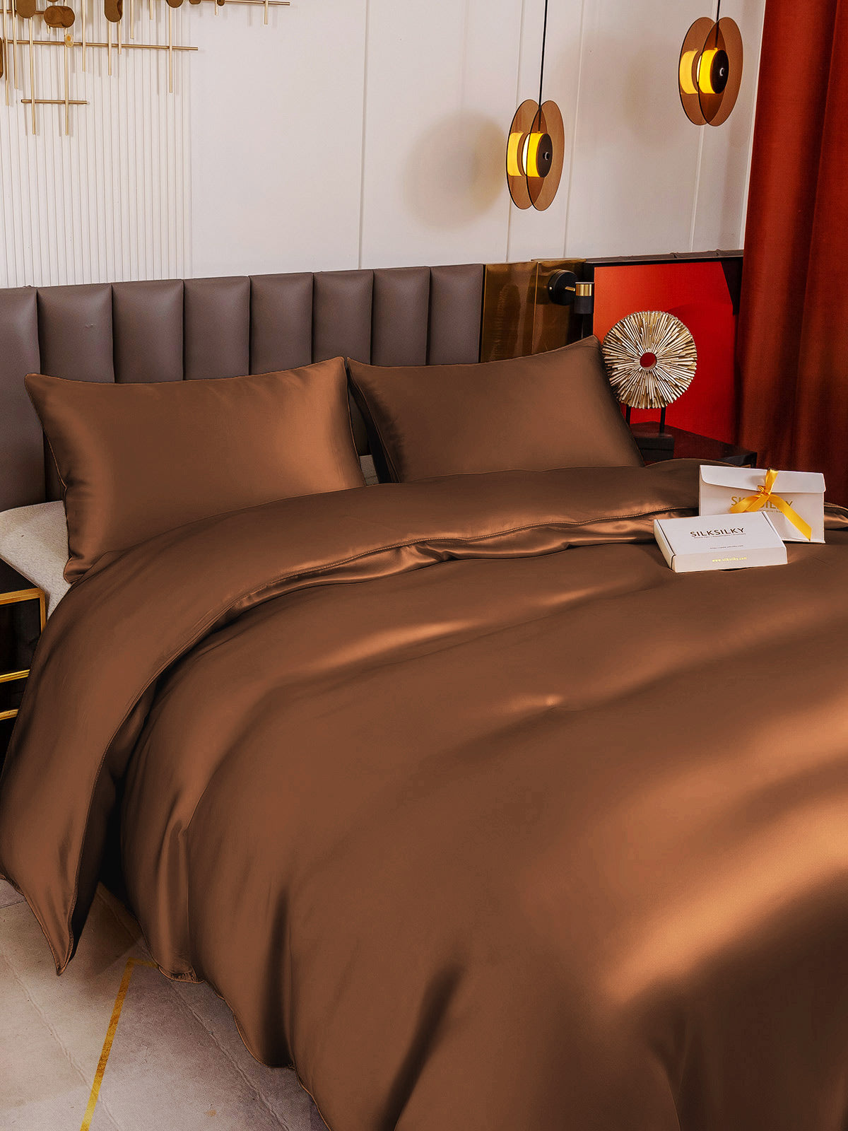 [Coffee] SilkSilky-CA 19Momme Pure Silk Bedding Set 004