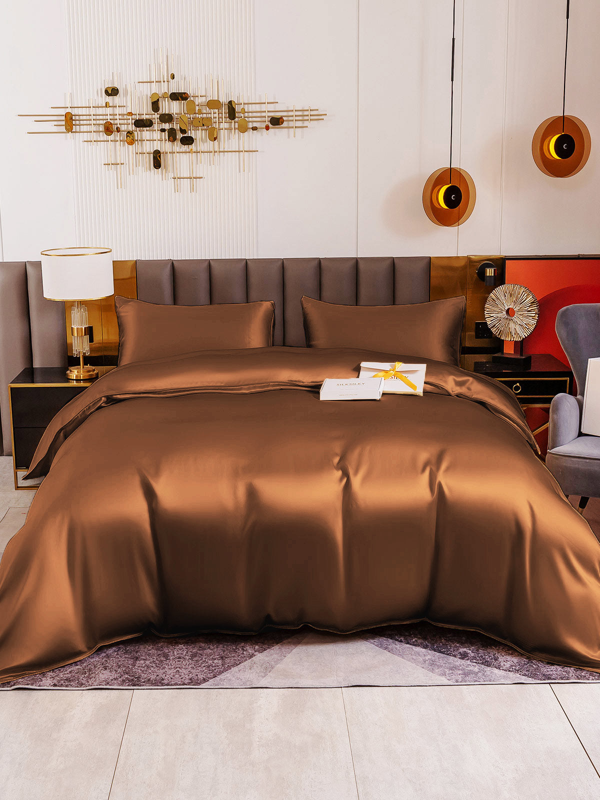 [Coffee] SilkSilky-CA 19Momme Pure Silk Bedding Set 005