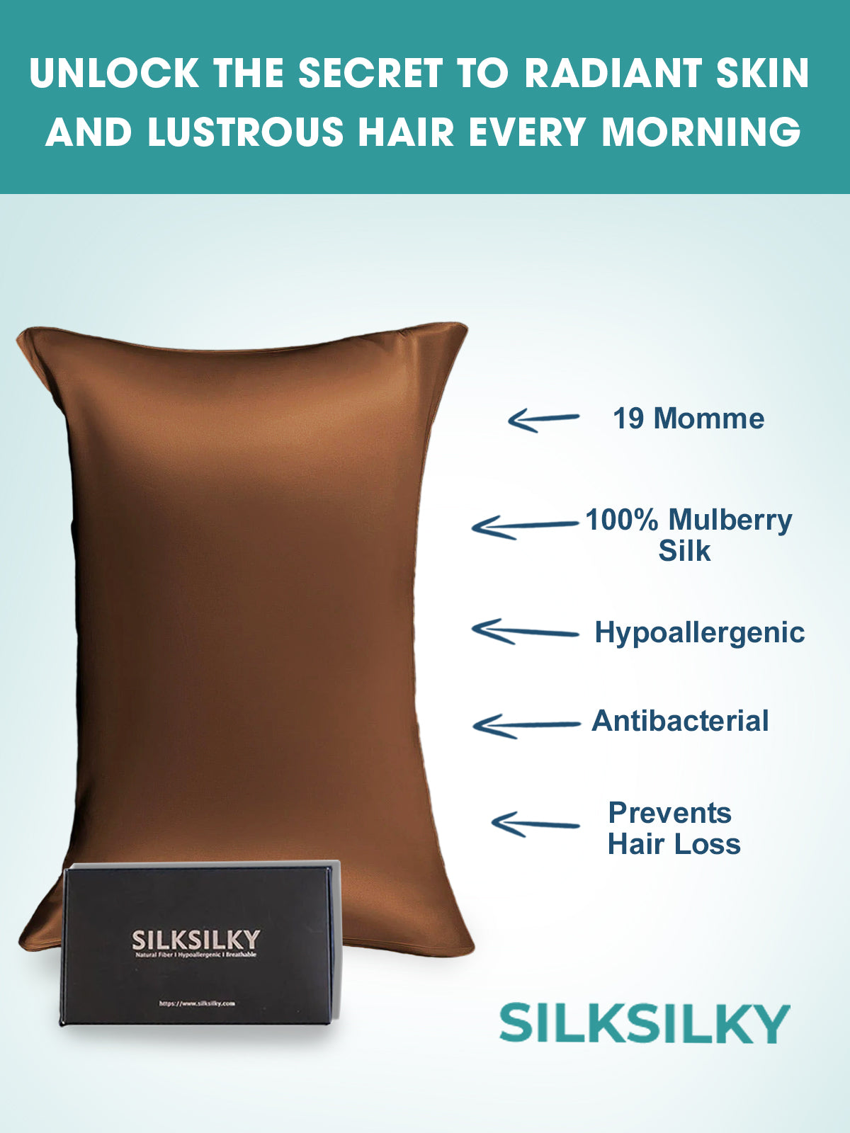 [Coffee] SilkSilky-CA 19Momme Pure Silk Pillowcase 002