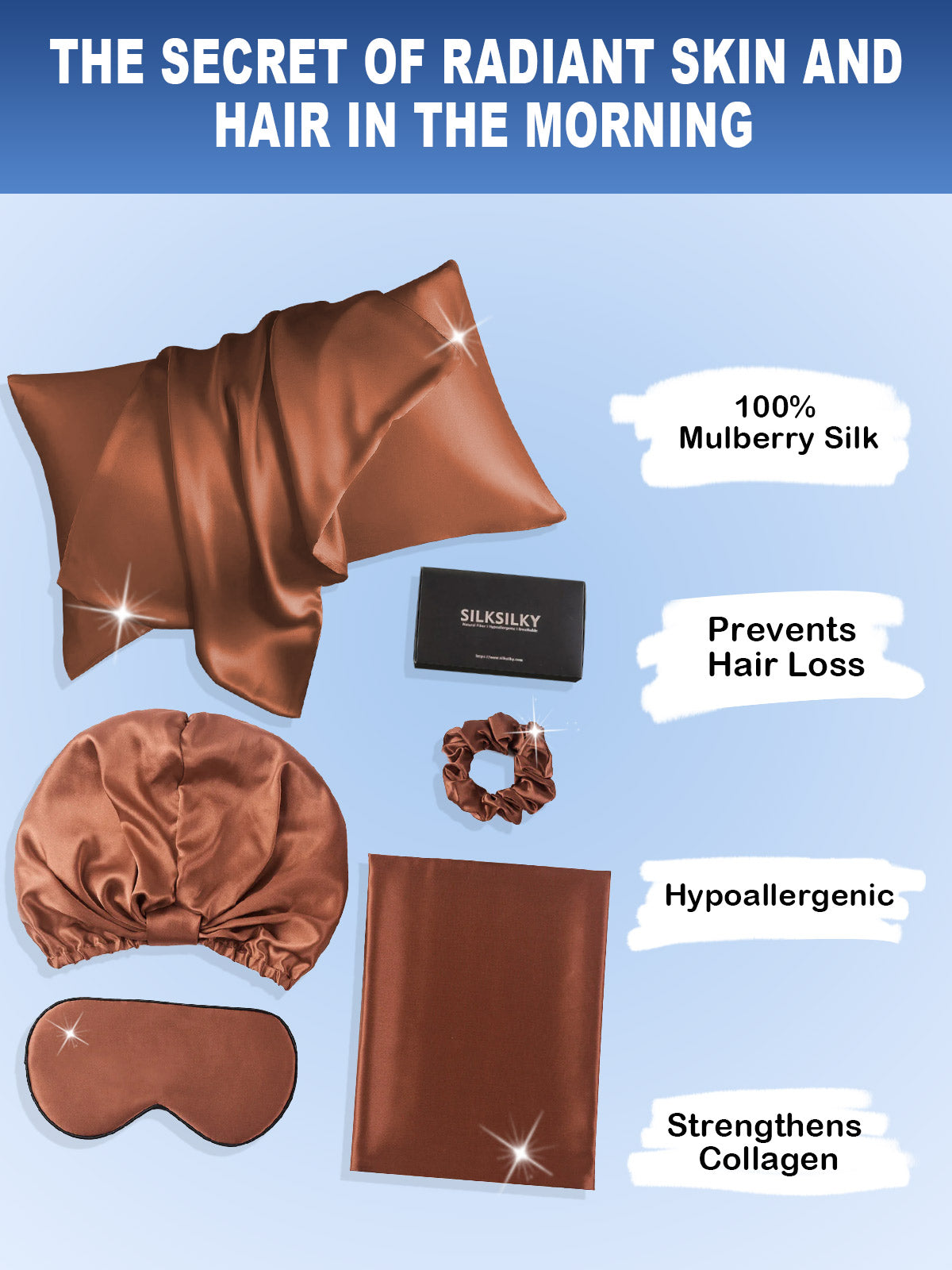 [Coffee] SilkSilky-CA 19Momme Pure Silk Pillowcase Set 002