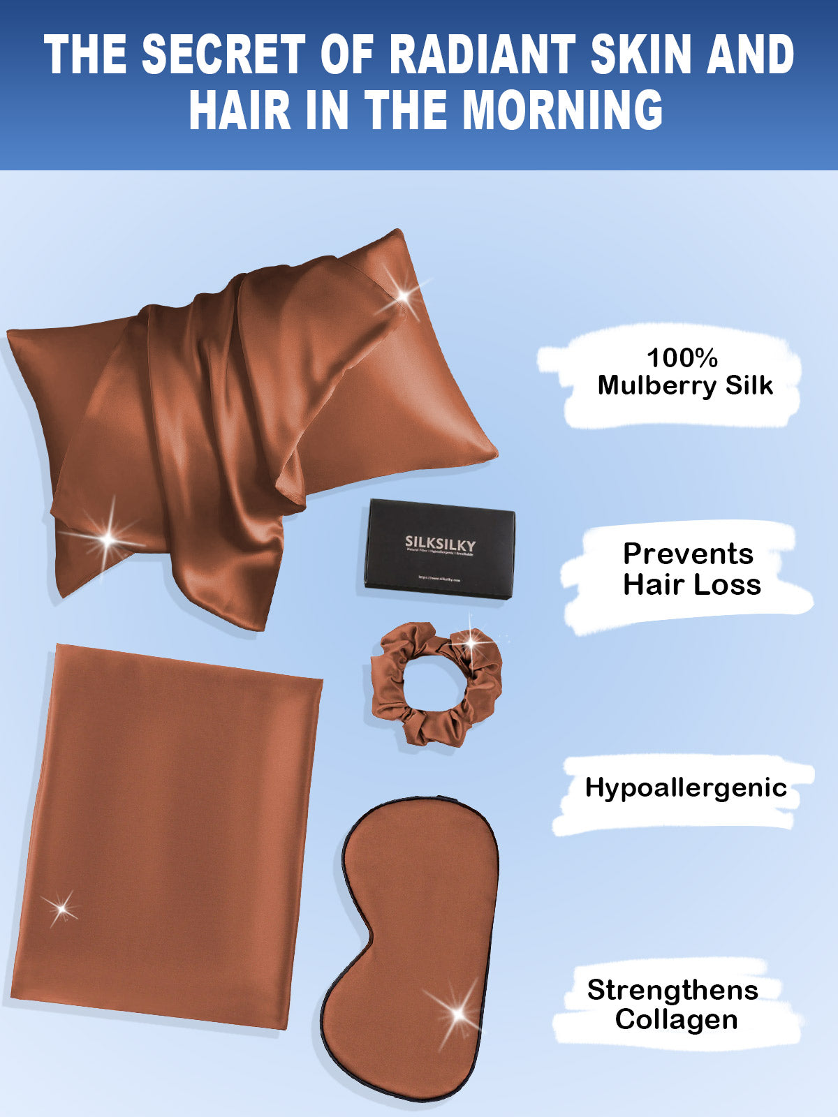 [Coffee] SilkSilky-CA 19Momme Pure Silk Pillowcase Set 002