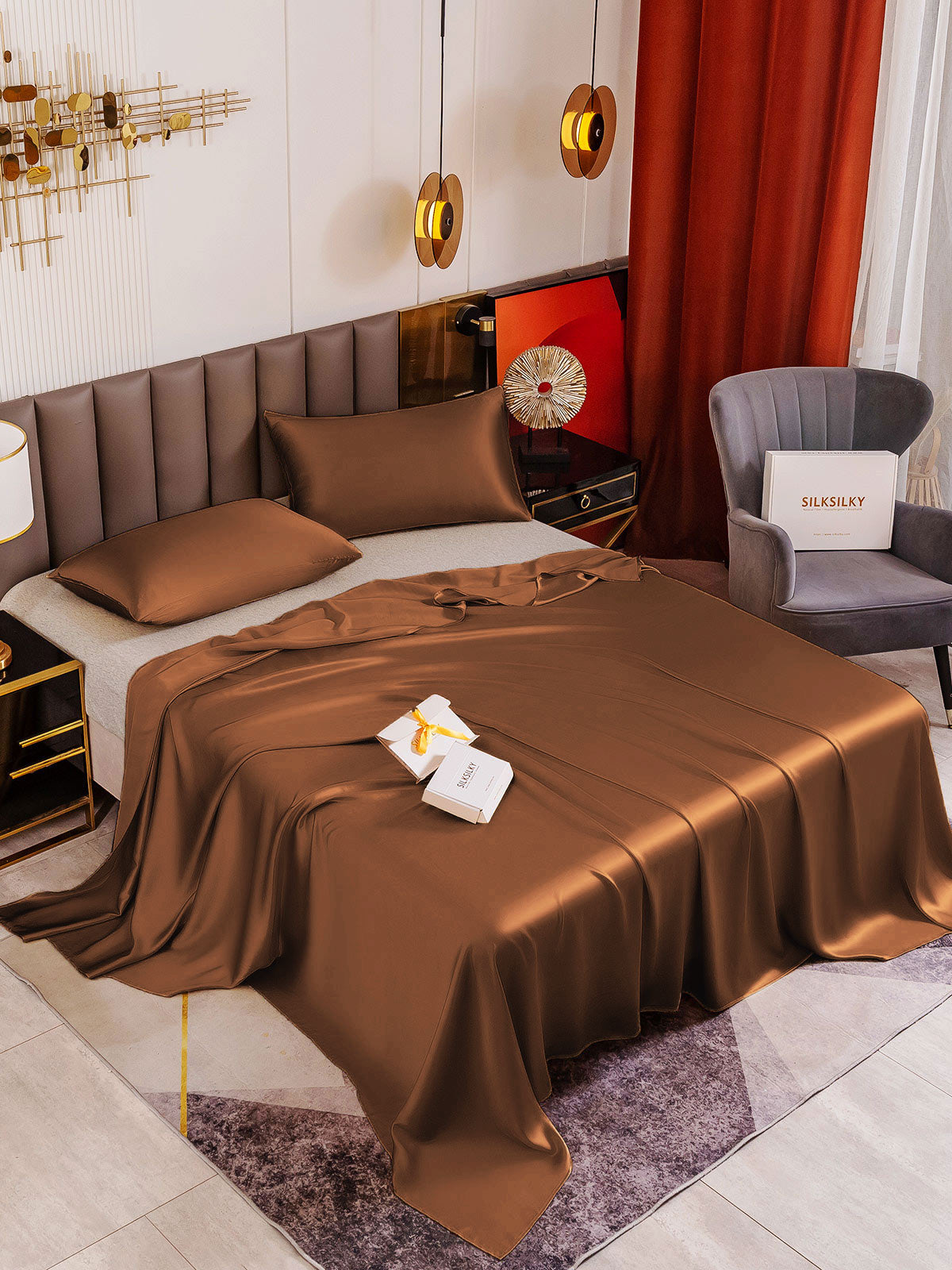 [Coffee] SilkSilky-CA 19Momme Pure Silk Sheet 001