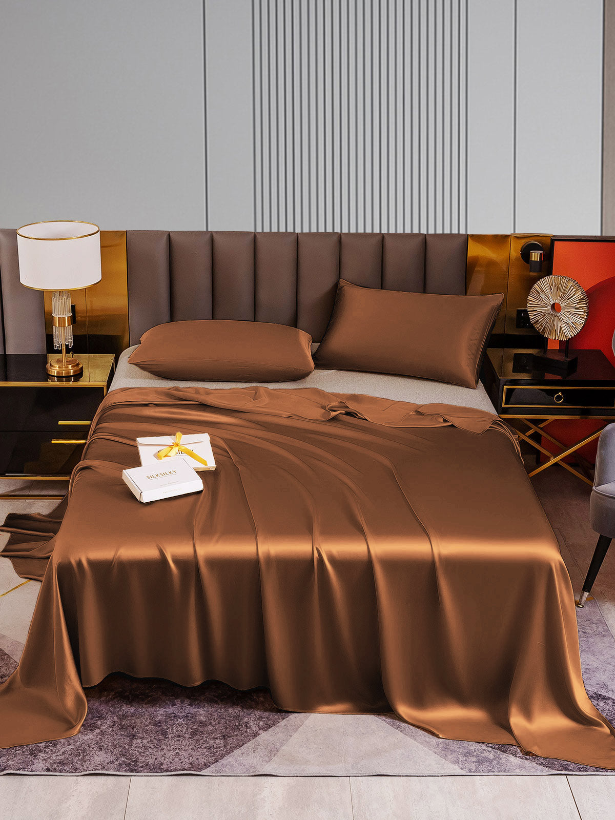 [Coffee] SilkSilky-CA 22Momme Pure Silk Bedding Set 001
