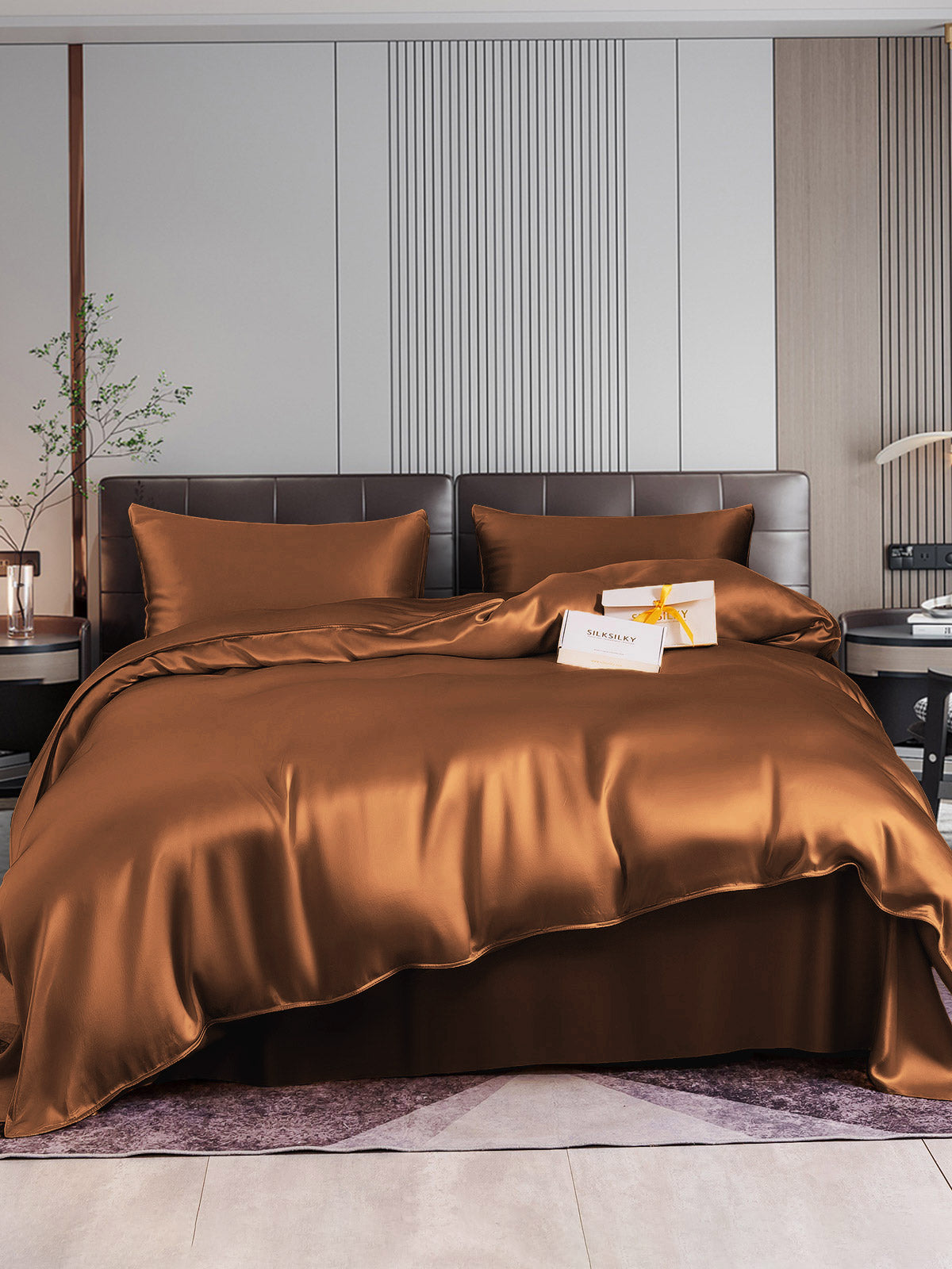 [Coffee] SilkSilky-CA 22Momme Pure Silk Bedding Set 001