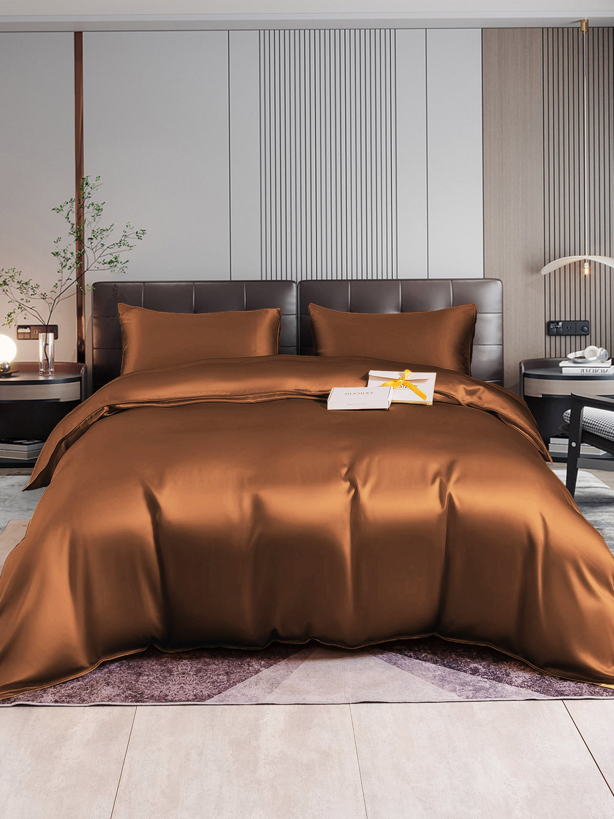 [Coffee] SilkSilky-CA 22Momme Pure Silk Bedding Set 001