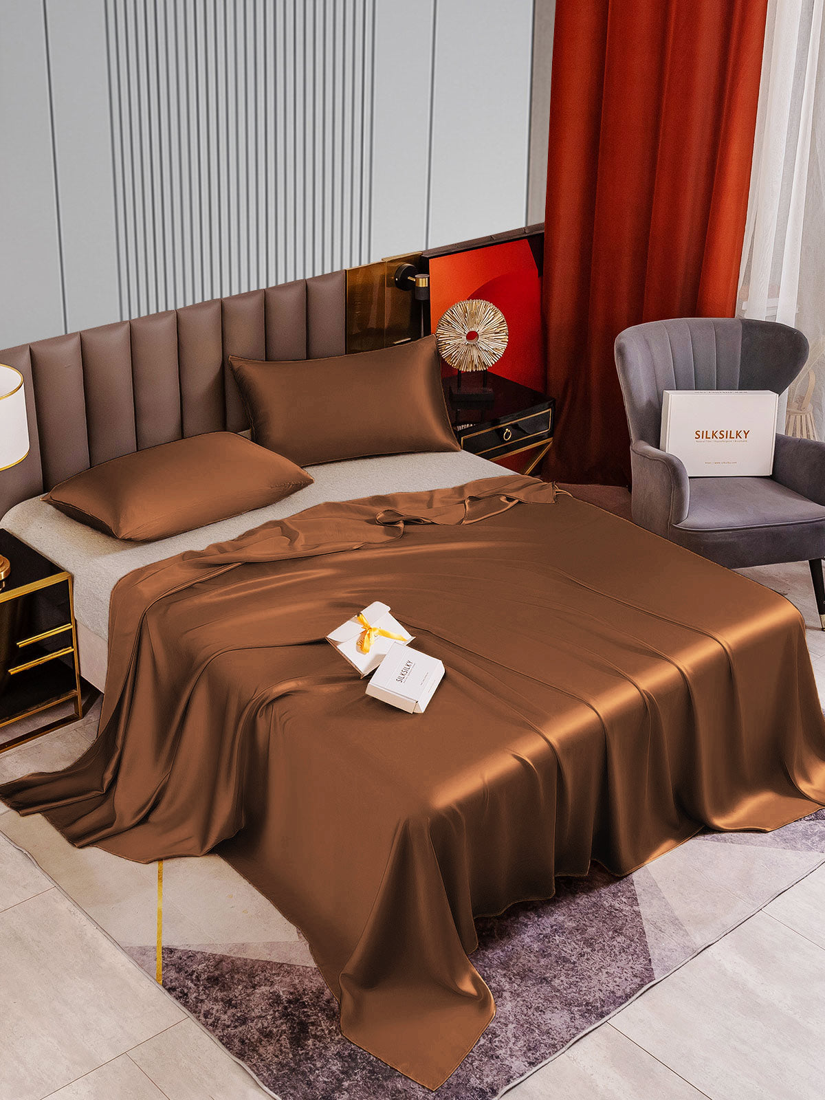[Coffee] SilkSilky-CA 22Momme Pure Silk Bedding Set 002