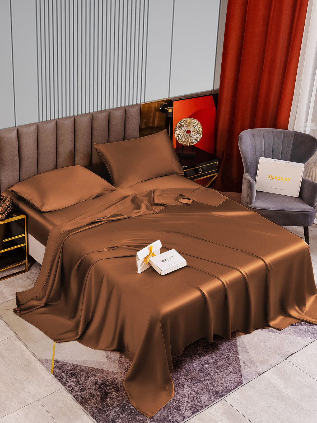 [Coffee] SilkSilky-CA 22Momme Pure Silk Bedding Set 002