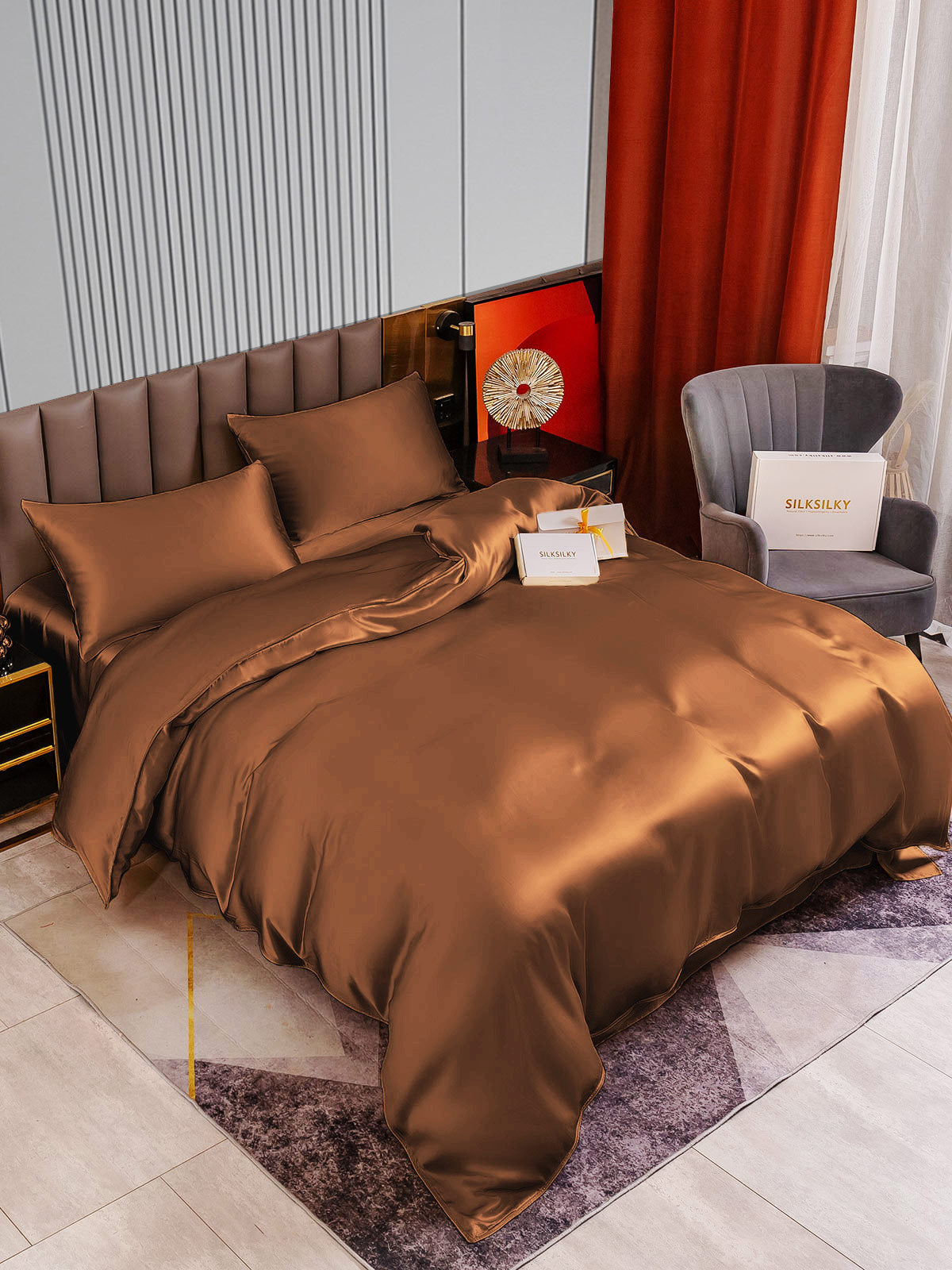 [Coffee] SilkSilky-CA 22Momme Pure Silk Bedding Set 002
