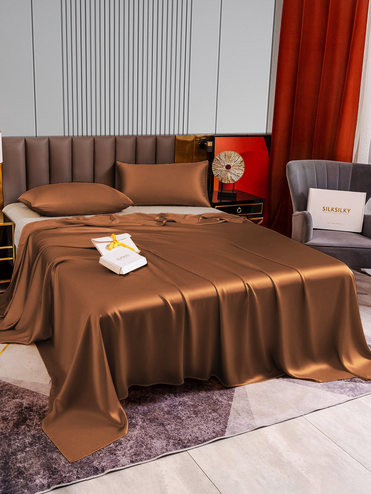 [Coffee] SilkSilky-CA 22Momme Pure Silk Bedding Set 004