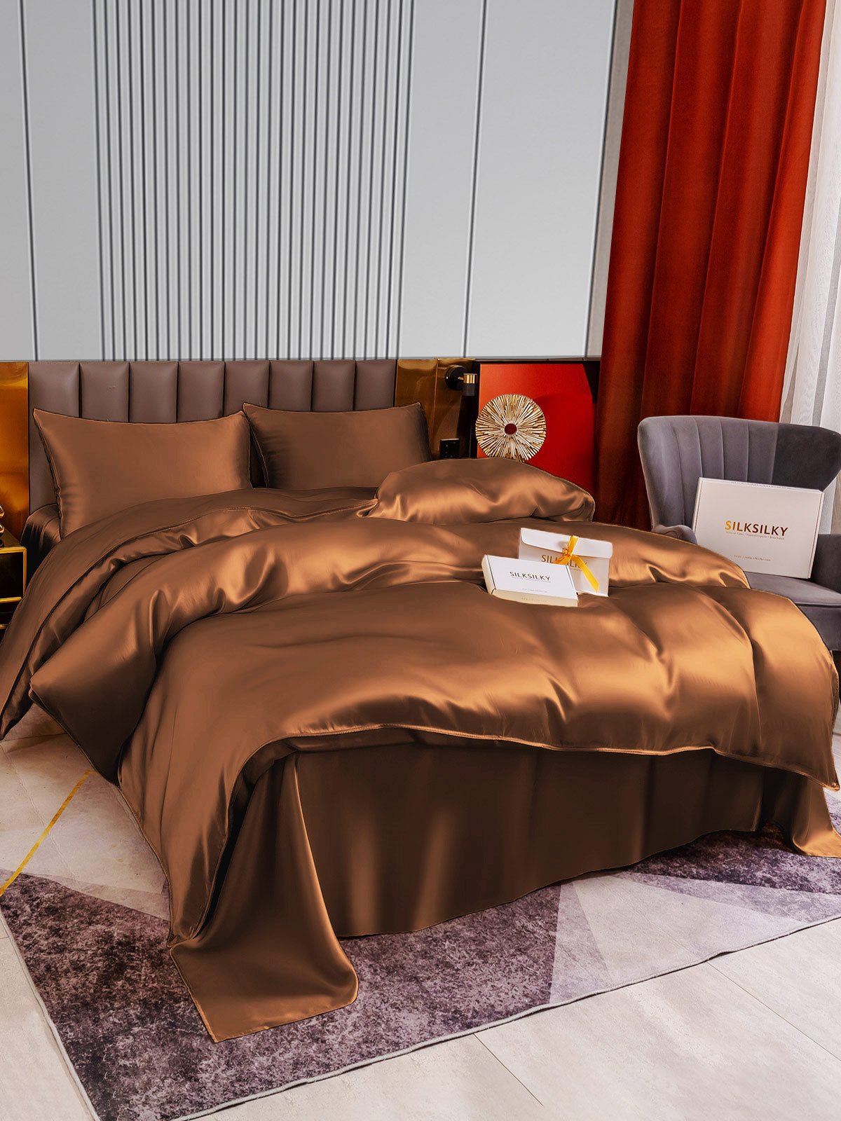 [Coffee] SilkSilky-CA 22Momme Pure Silk Bedding Set 004