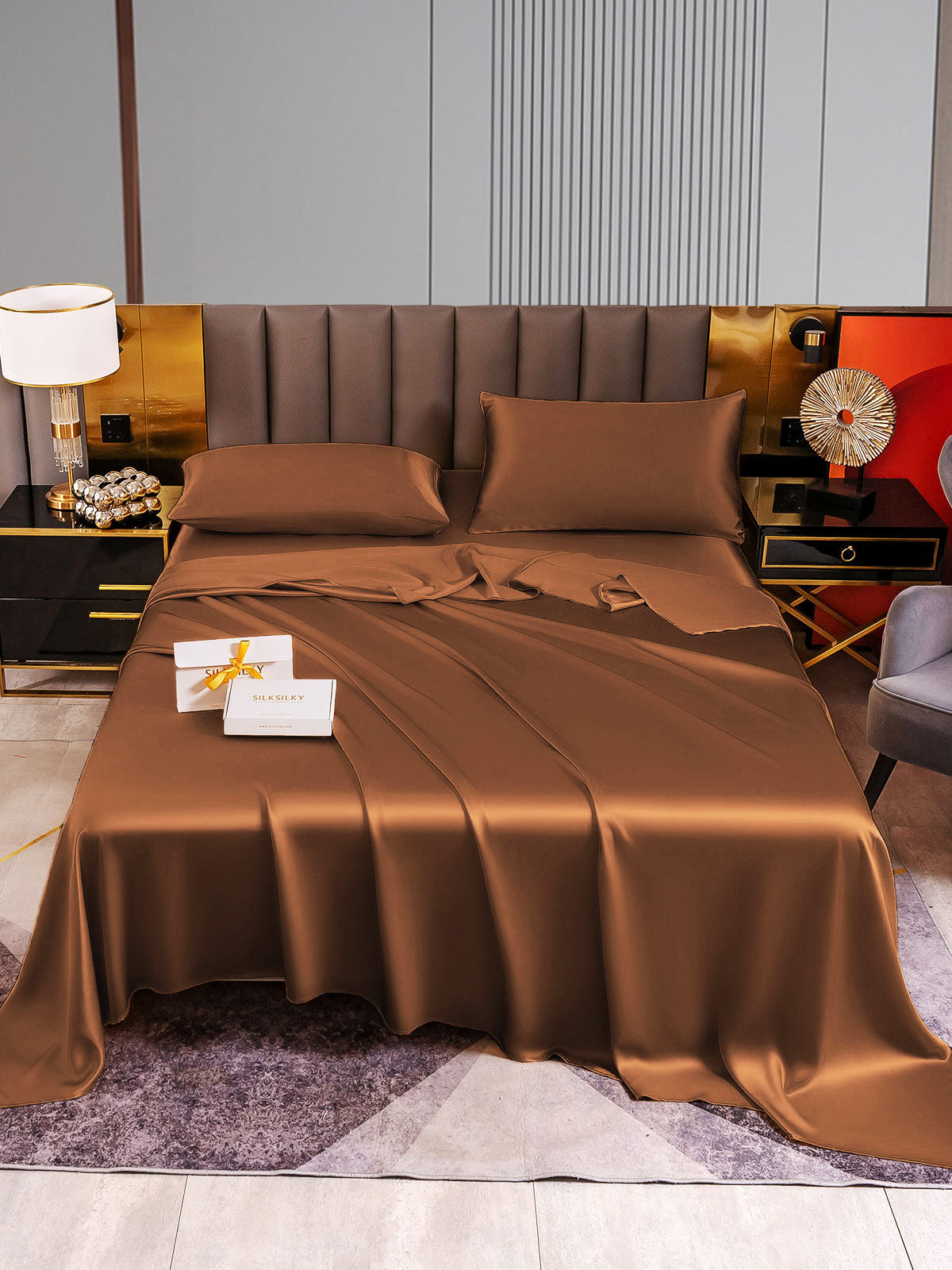 [Coffee] SilkSilky-CA 22Momme Pure Silk Bedding Set 005