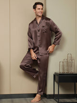 [Coffee] SilkSilky-CA Pure Silk Long Sleeve Lapel Men's Pajamas 004