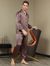 [Coffee] SilkSilky-CA Pure Silk Long Sleeve Lapel Men's Pajamas 005
