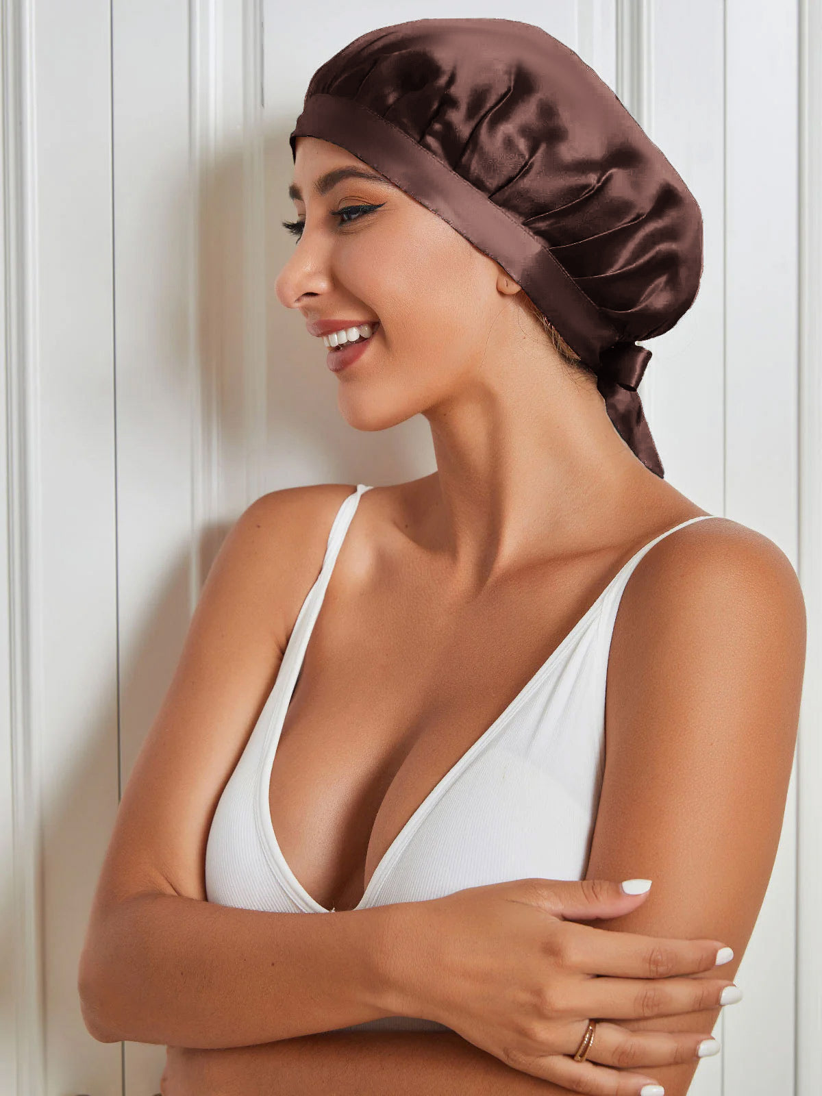 [Coffee] SilkSilky-CA Pure Silk Sleep Cap 001