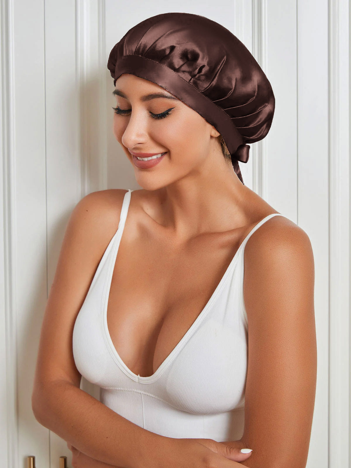 [Coffee] SilkSilky-CA Pure Silk Sleep Cap 002