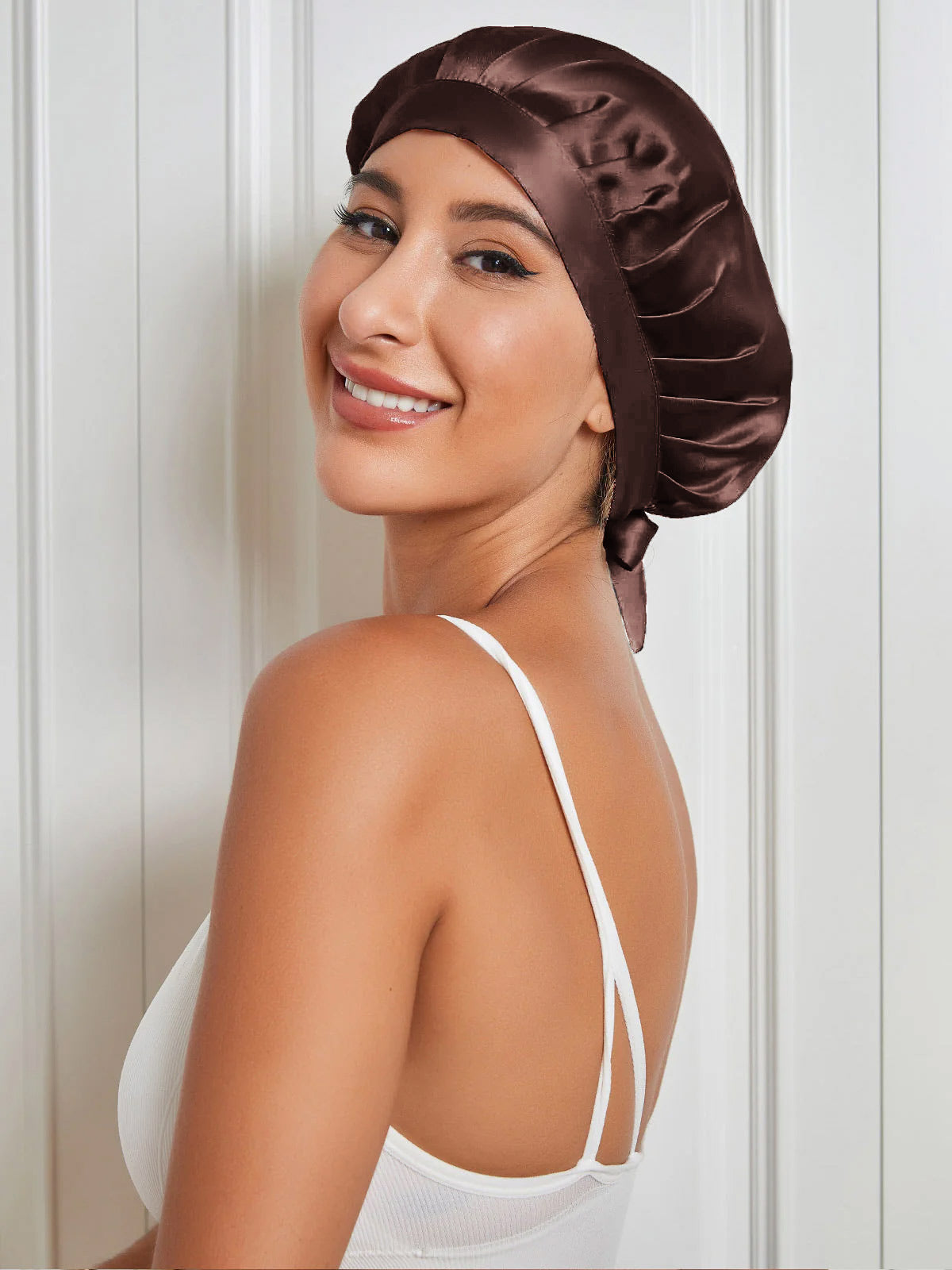 [Coffee] SilkSilky-CA Pure Silk Sleep Cap 004