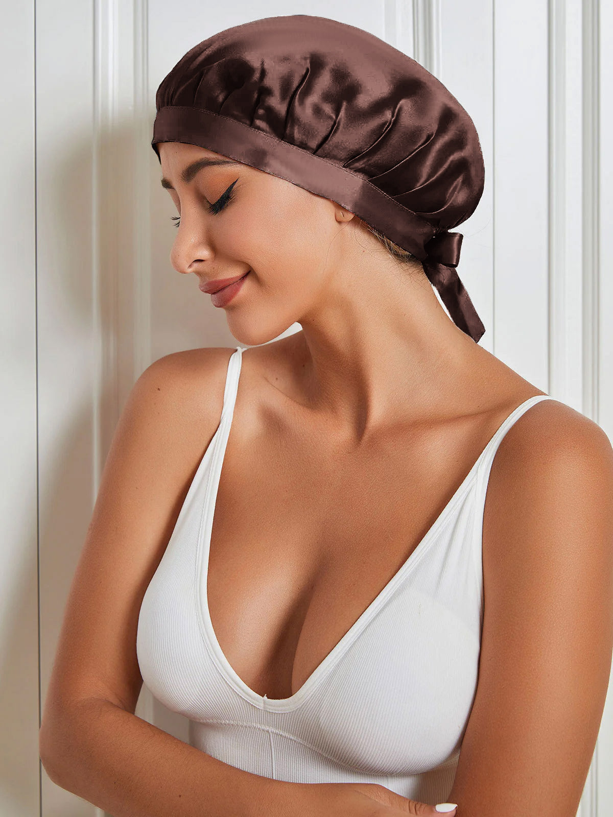 [Coffee] SilkSilky-CA Pure Silk Sleep Cap 005