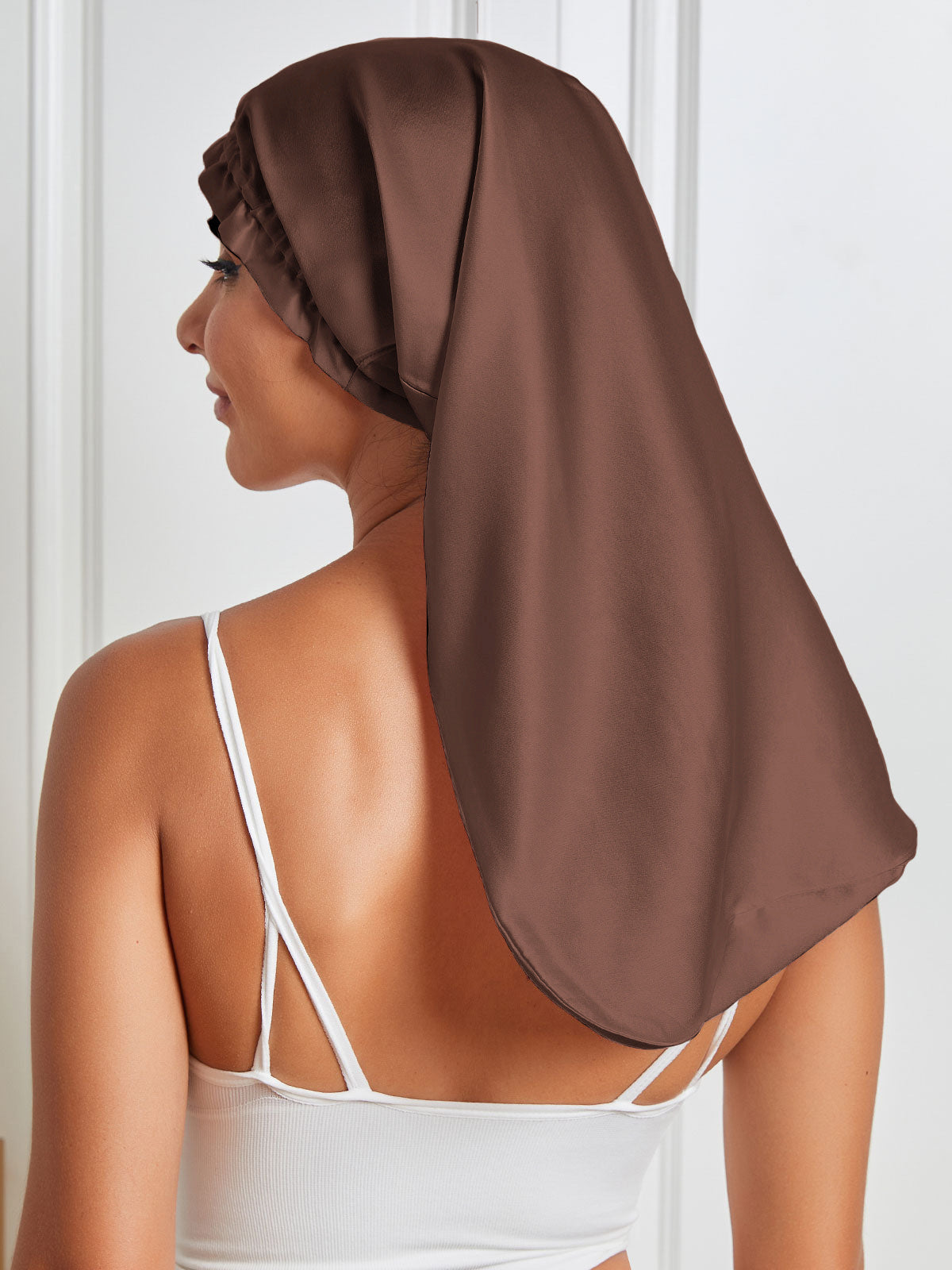 [Coffee] SilkSilky-CA Pure Silk Sleep Cap 006