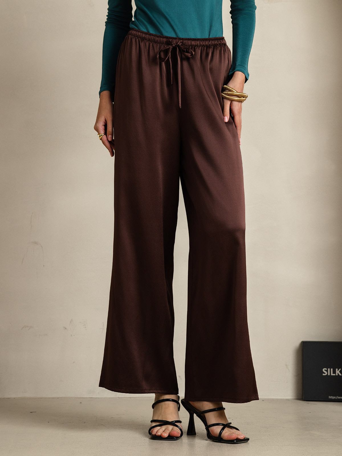 [Coffee] SilkSilky-CA Pure Silk Womens Pants 003